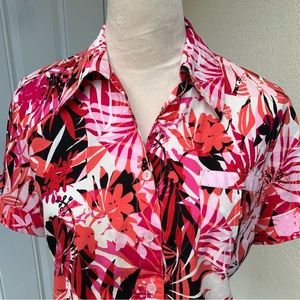 GLORIA VANDERBILT-CASUALS. Colorful, Hawaiian floral print shirt, short …